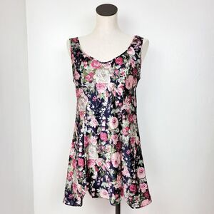 Vintage 90s Val Mode Navy & Pink Floral Satin Slip Dress